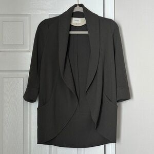 Wilfred Chevalier Blazer Women Gray Grey Open Front Size 00 Aritzia Satin Crepe